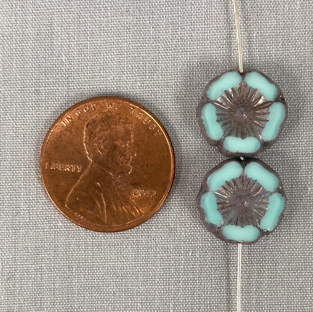 12mm Hibiscus Flower - Blue/Green - qty 8