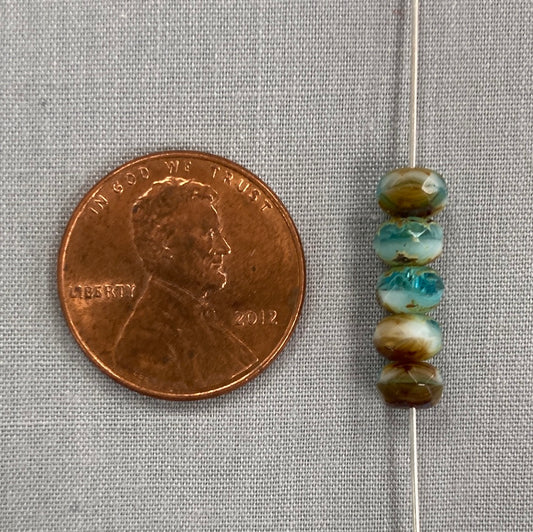 5x3mm Rondelle - Pacific Blue, Amber, and White Picasso
