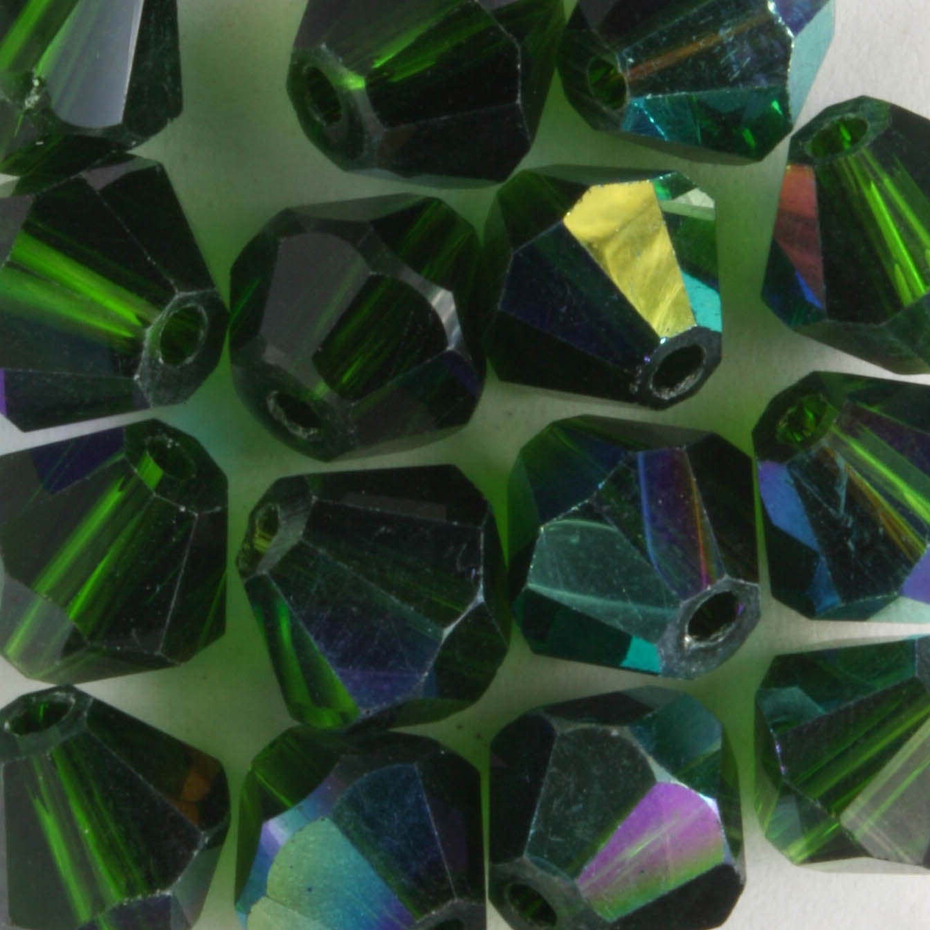 8mm Bicone Dark Green AB - 15 beads