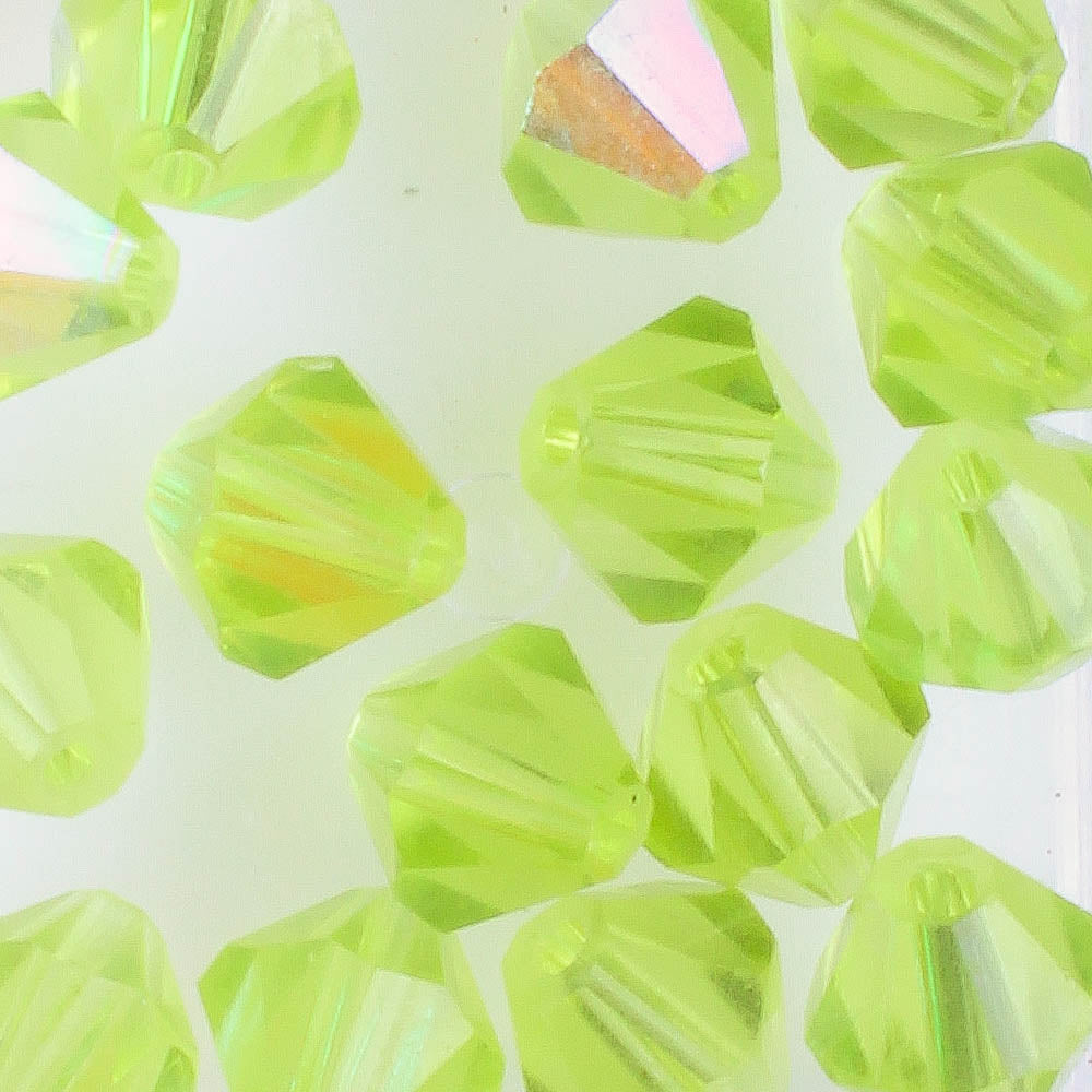 8mm Bicone Yellow Green AB - 15 beads