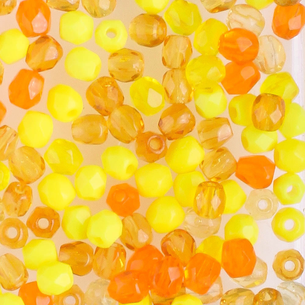 3mm Round Fire Polish Yellow Mix - 100 beads