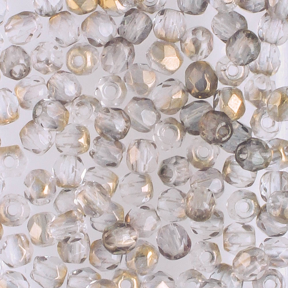 3mm Round Fire Polish Clear/Bronze - 100 beads