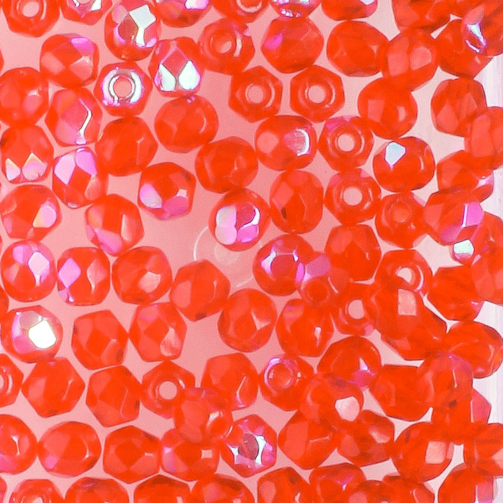 3mm Round Fire Polish Red AB - 100 beads