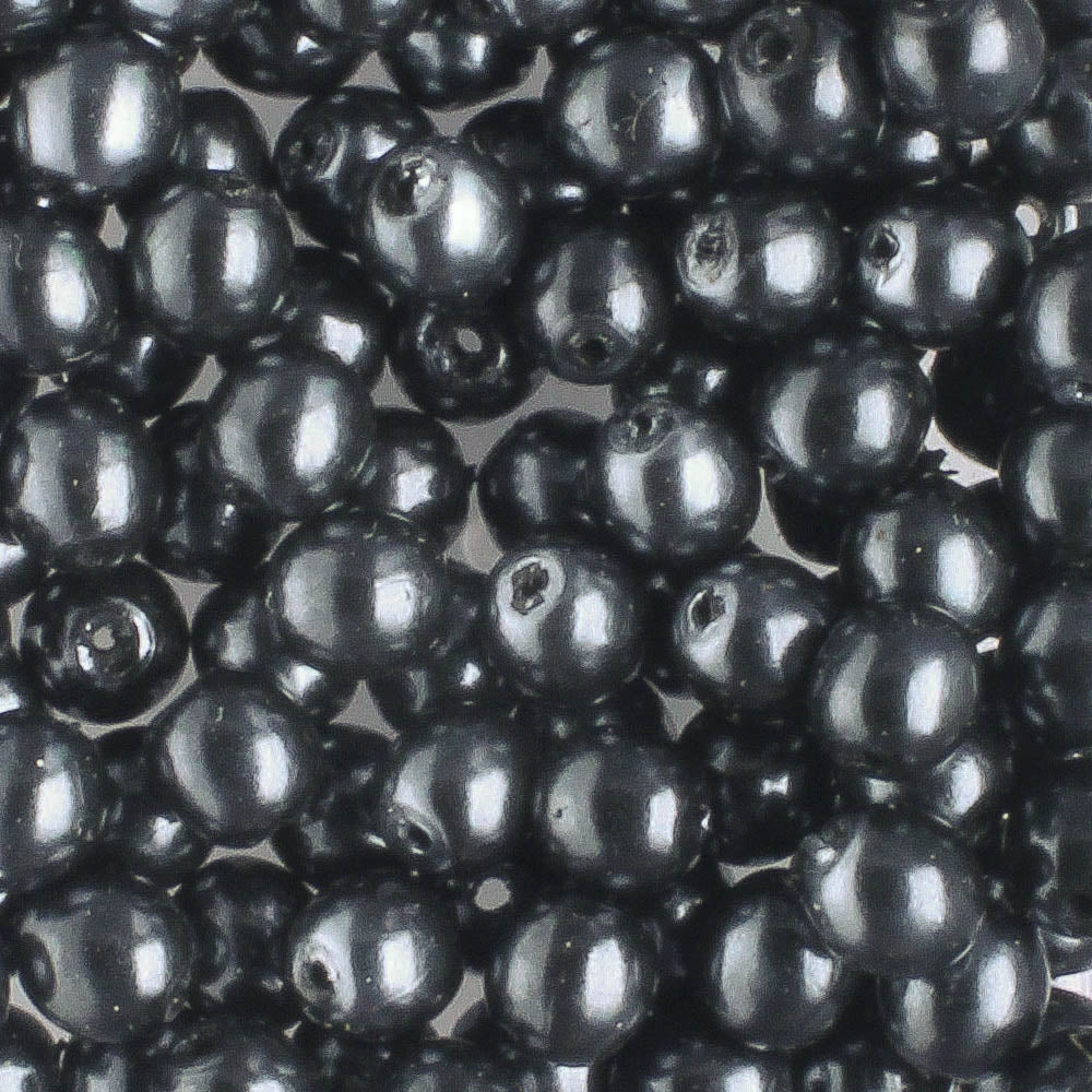 4mm Glass Pearl Black Pearl Coat - 100 beads