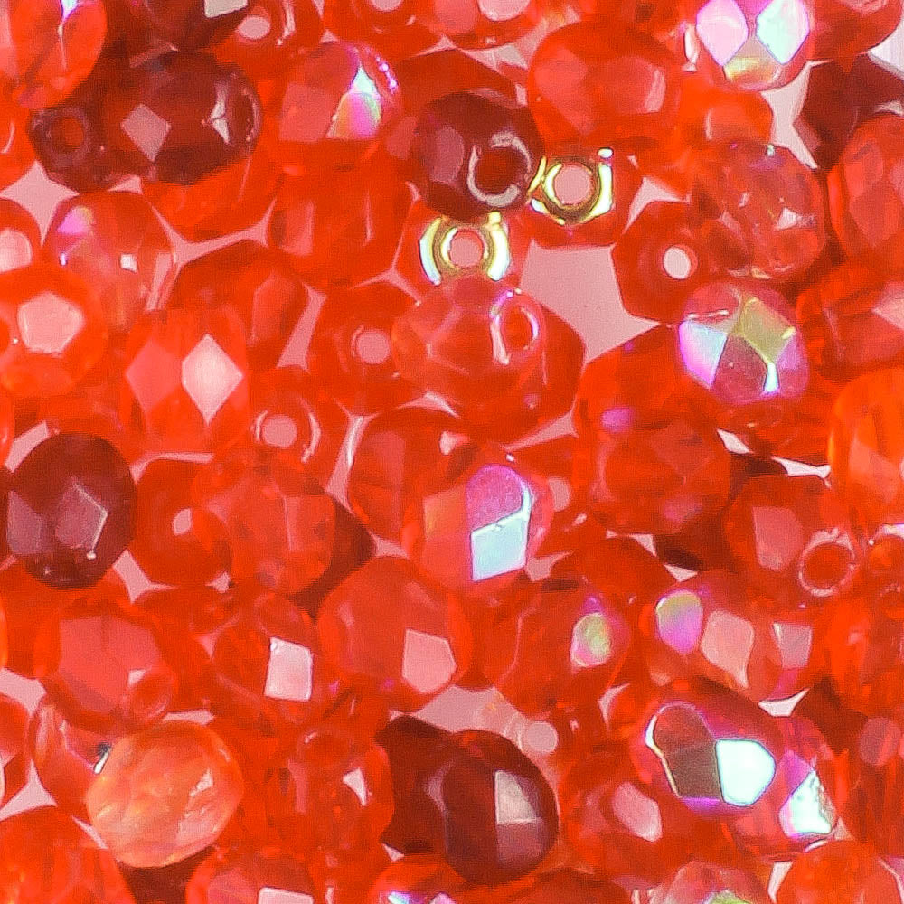 4mm Round Fire Polish Red Mix - 100 beads