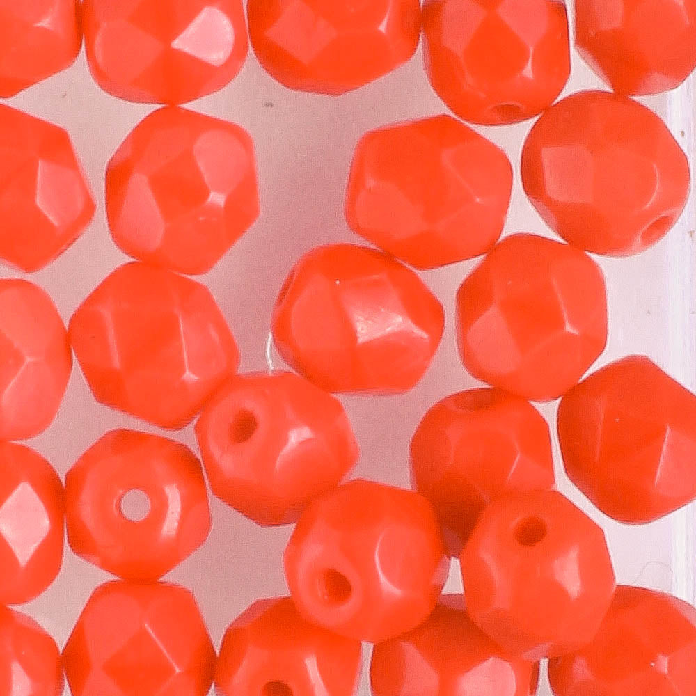 6mm Round Fire Polish Opaque Red - 25 beads