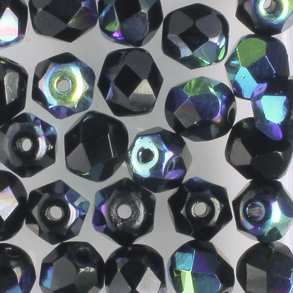 6mm Round Fire Polish Jet AB - 25 beads