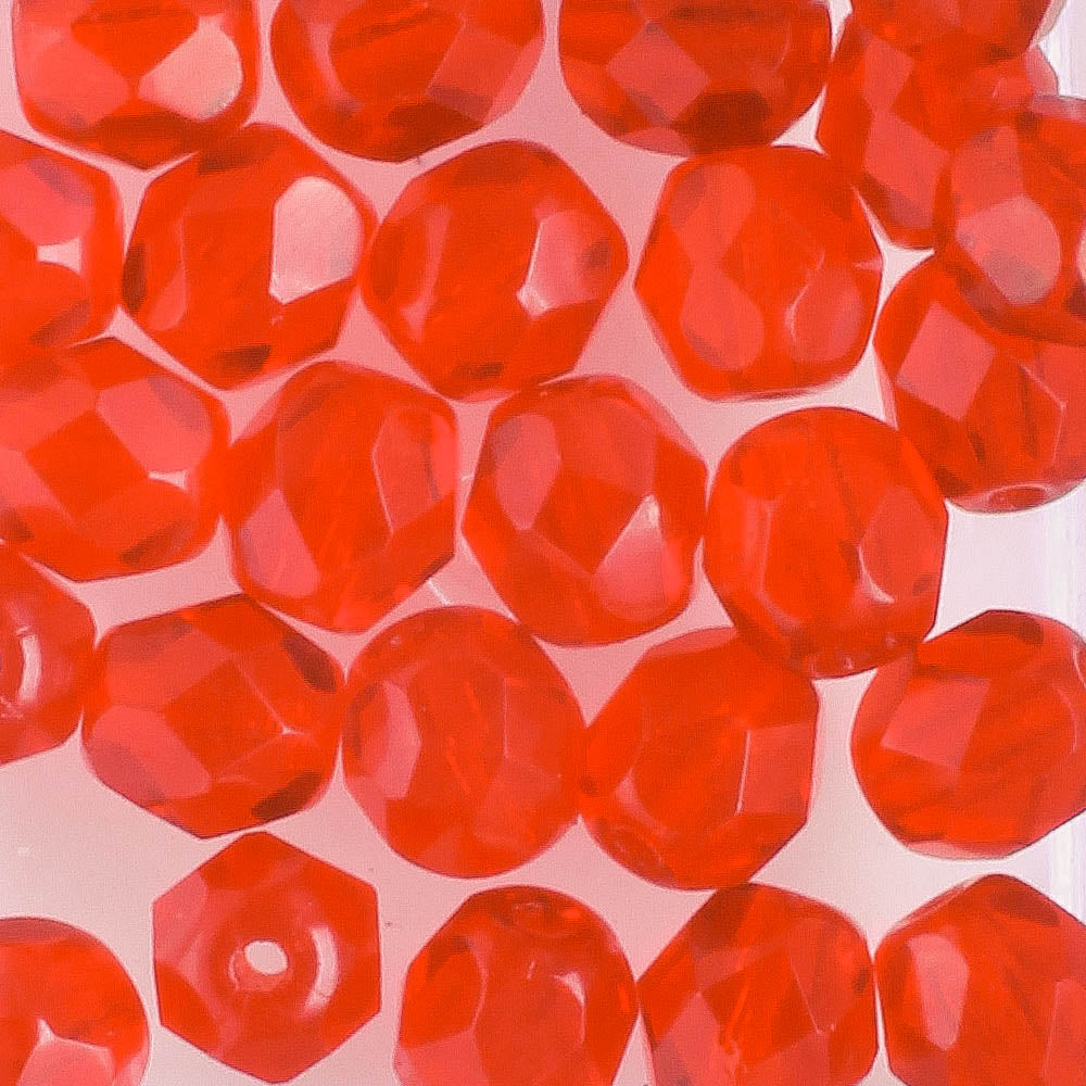 6mm Round Fire Polish Light Red - 25 beads
