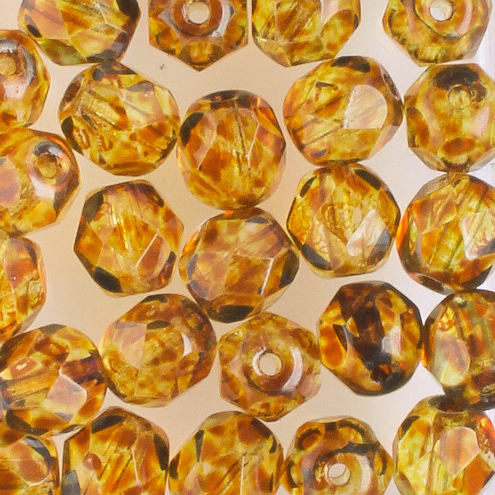 6mm Round Fire Polish Tortoise Gold - 25 beads