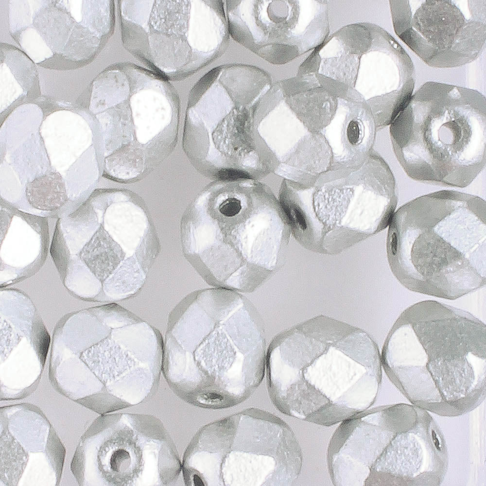 6mm Round Fire Polish Matte Silver - 25 beads