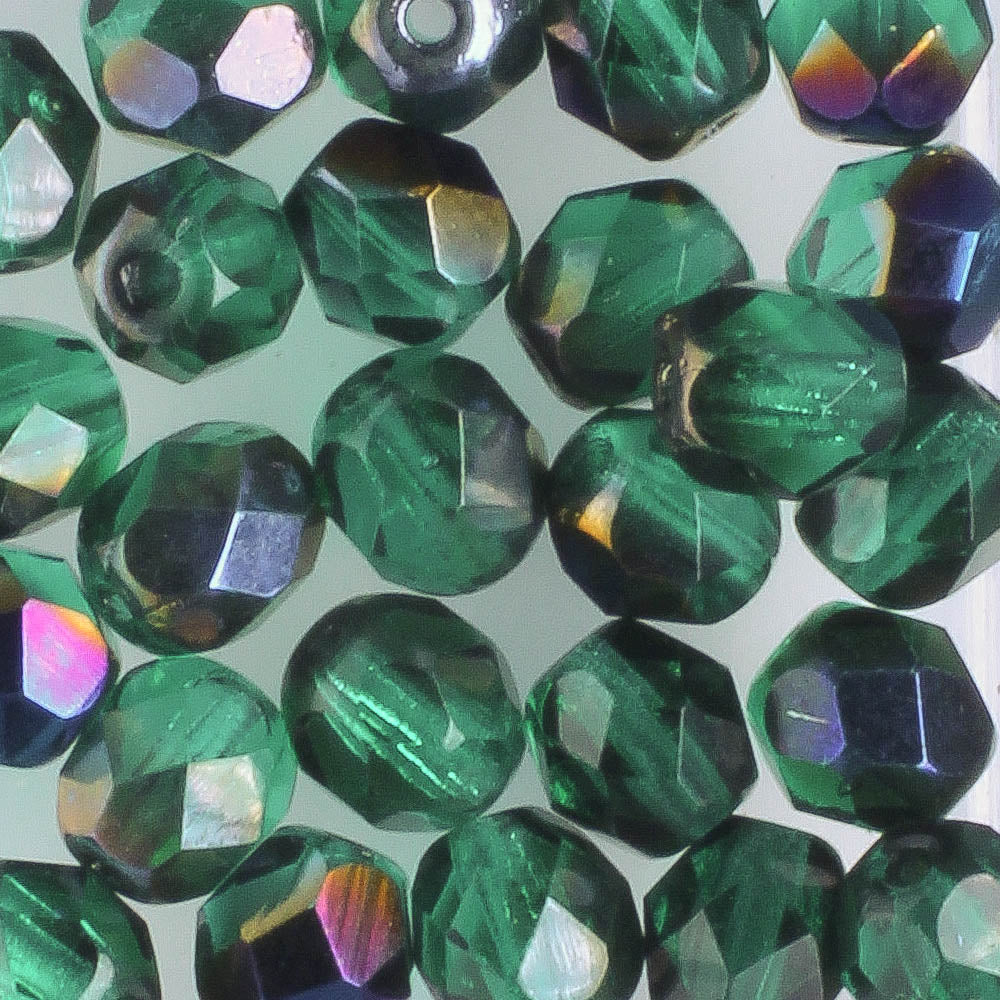 6mm Round Fire Polish Blue Green - 25 beads