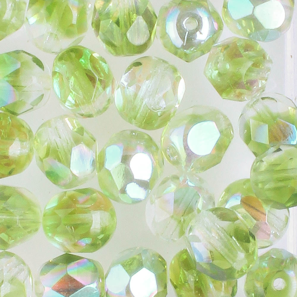 6mm Round Fire Polish Olive Clear AB - 25 beads