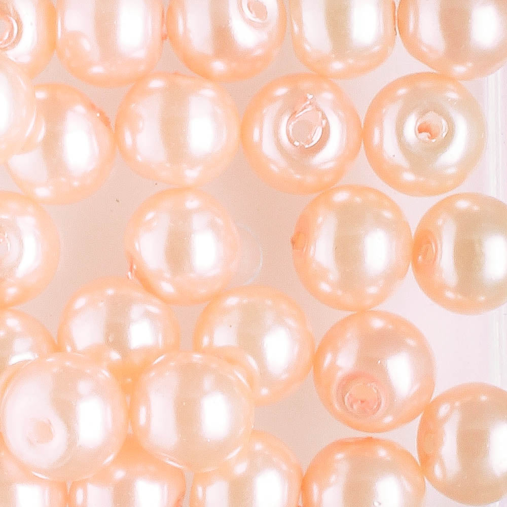 6mm Round Glass Pearl Salmon - 25 beads