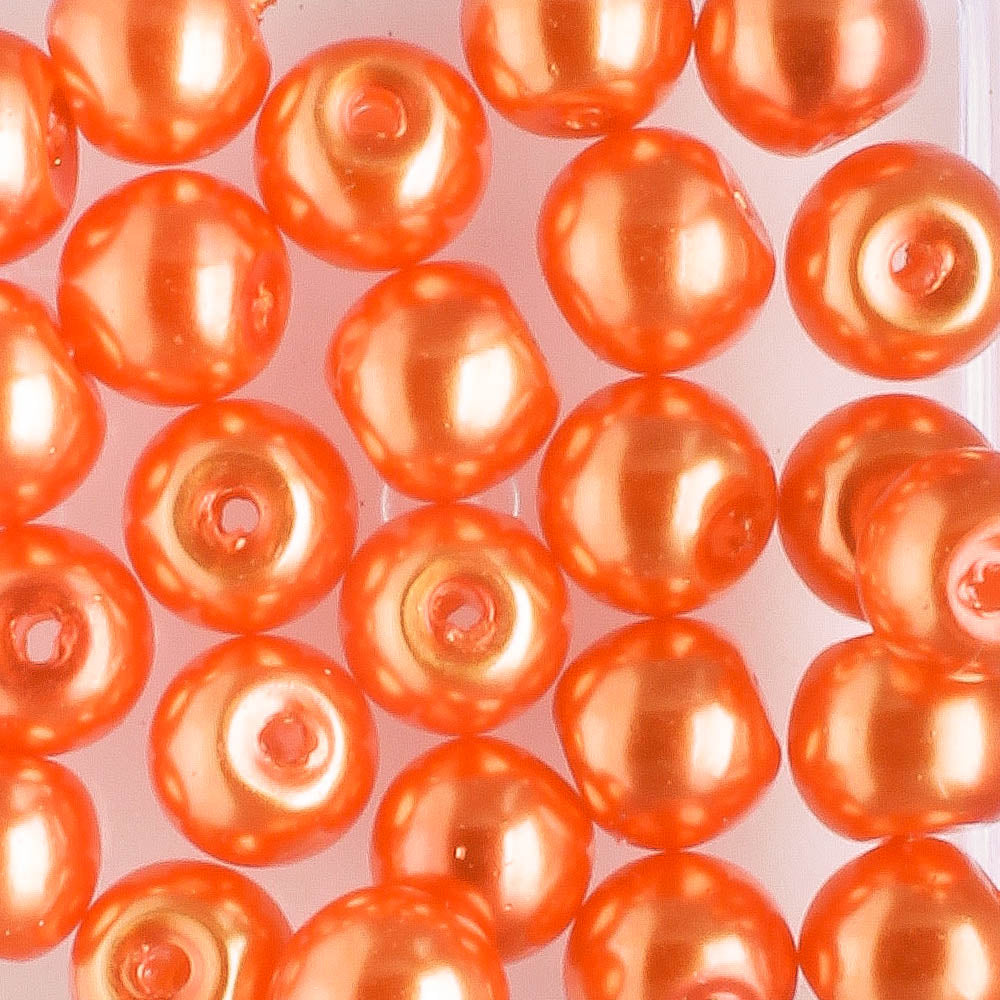 6mm Round Glass Pearl Pumpkin - 25 beads