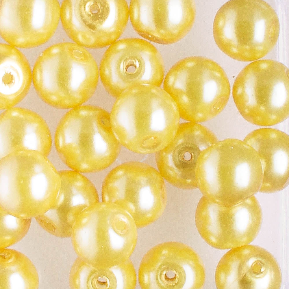 6mm Round Glass Pearl Canary - 25 beads