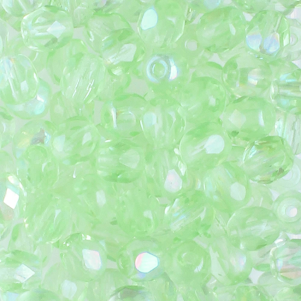 4mm Round Fire Polish Light Green AB - 100 beads