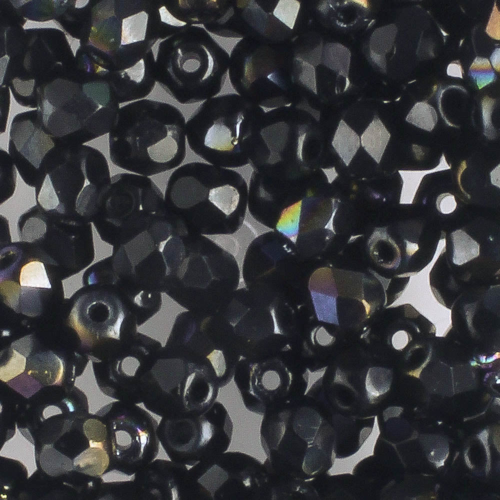 4mm Round Fire Polish Jet Valentine - 100 beads