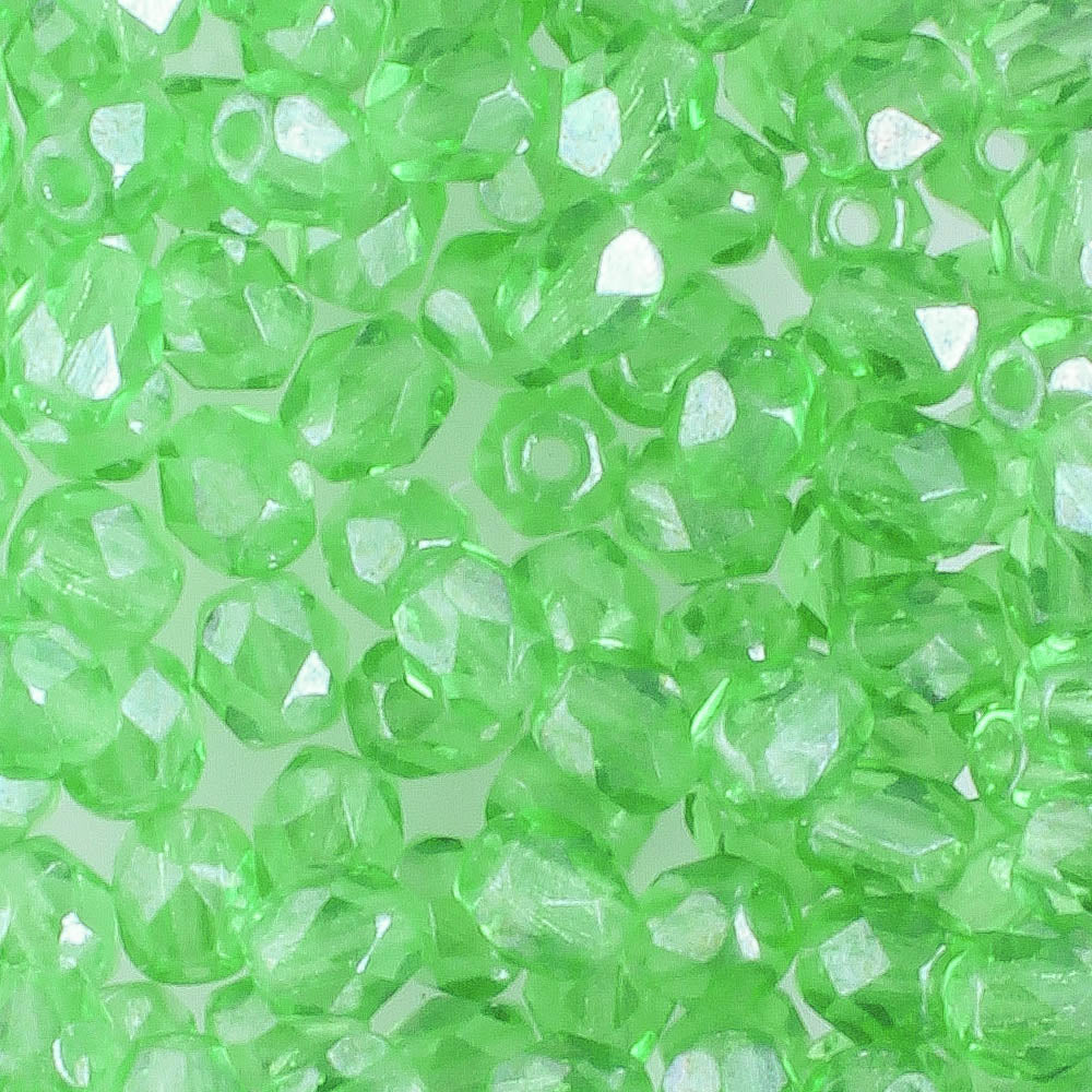 4mm Round Fire Polish Green - 100 beads