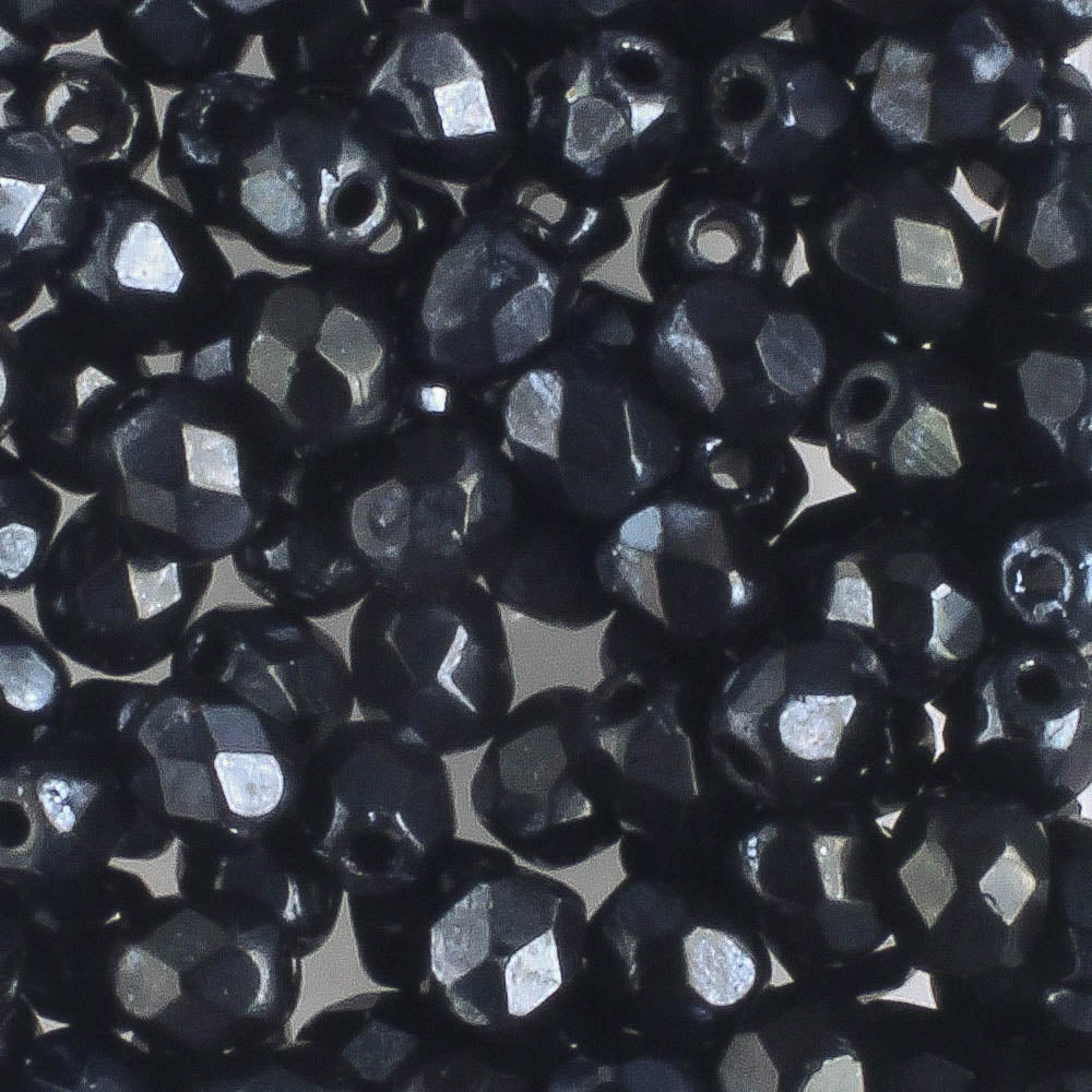 4mm Round Fire Polish Jet Hematite - 100 beads