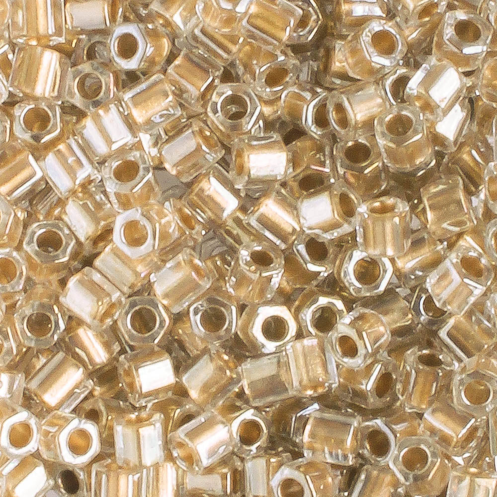 8/0 Hex Gold Lined Clear - 10 grams