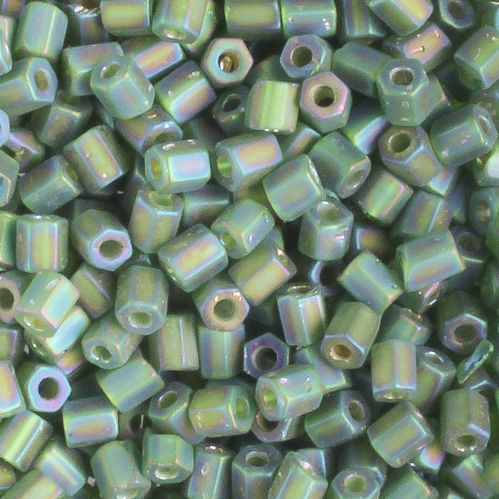 8/0 Hex Frost Green AB - 10 grams