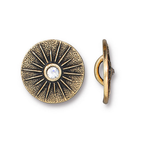Starburst with Crystal Button - Antique Gold