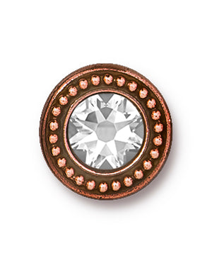 Beaded Bezel Button with Swarovski Crystal - Antique Copper