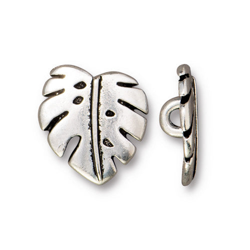 Monstera Leaf Button - Antique Silver