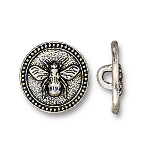 Bee Button - Antique Silver