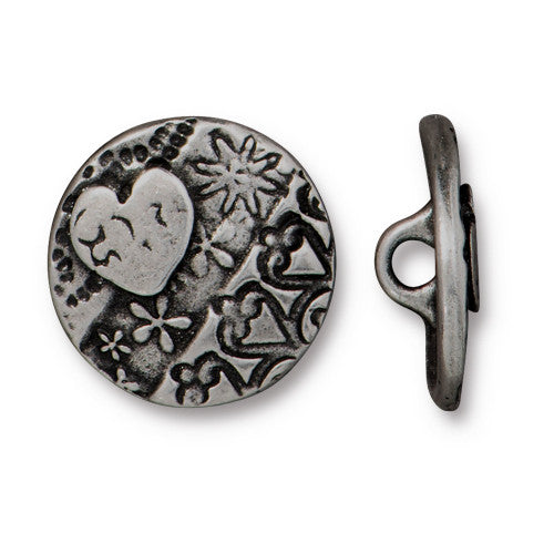 Amor Round Button - Antique Silver