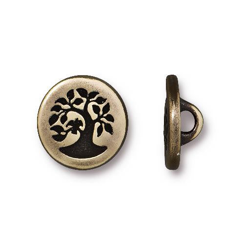 Small Bird in Tree Button - Brass Oxide