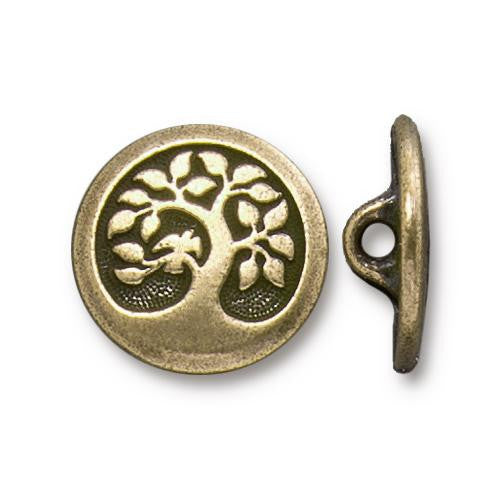 Bird in a Tree Button - Brass Oxide