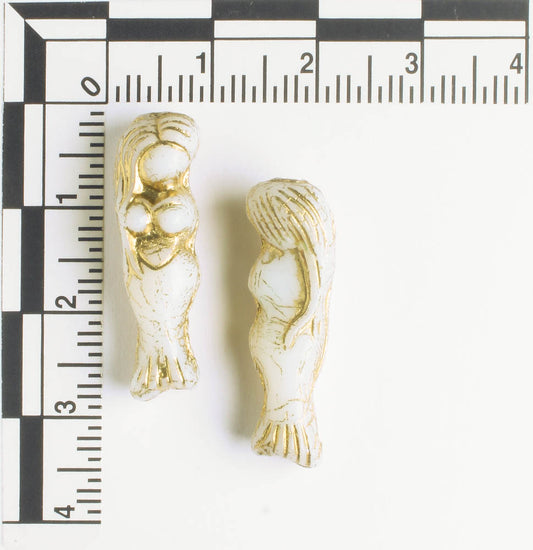 Czech Glass Mermaid Bead - Ivory with Bronze - each