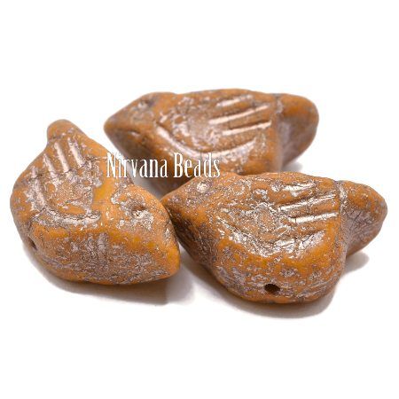 Czech Glass Bird Bead - Pumpkin with an Etched Finish - each