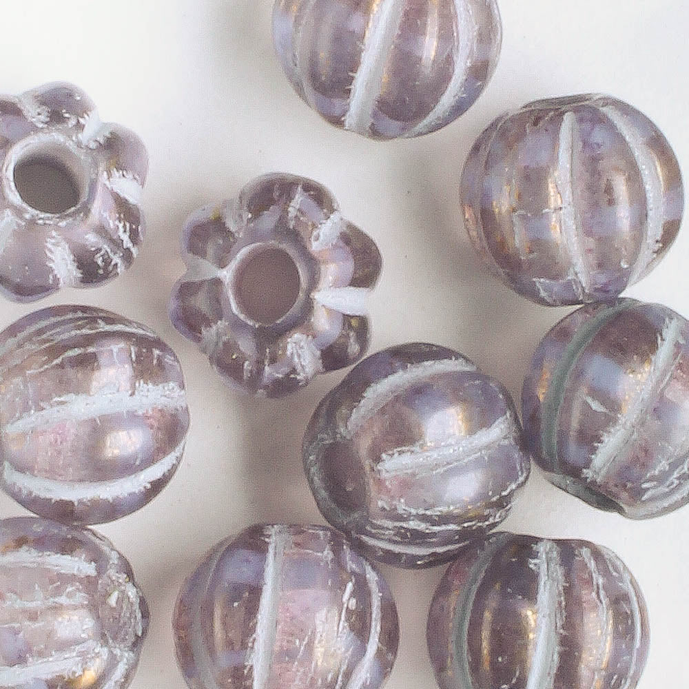 8mm Large Hole Melon - Thistle Luster with Purple - Qty 10