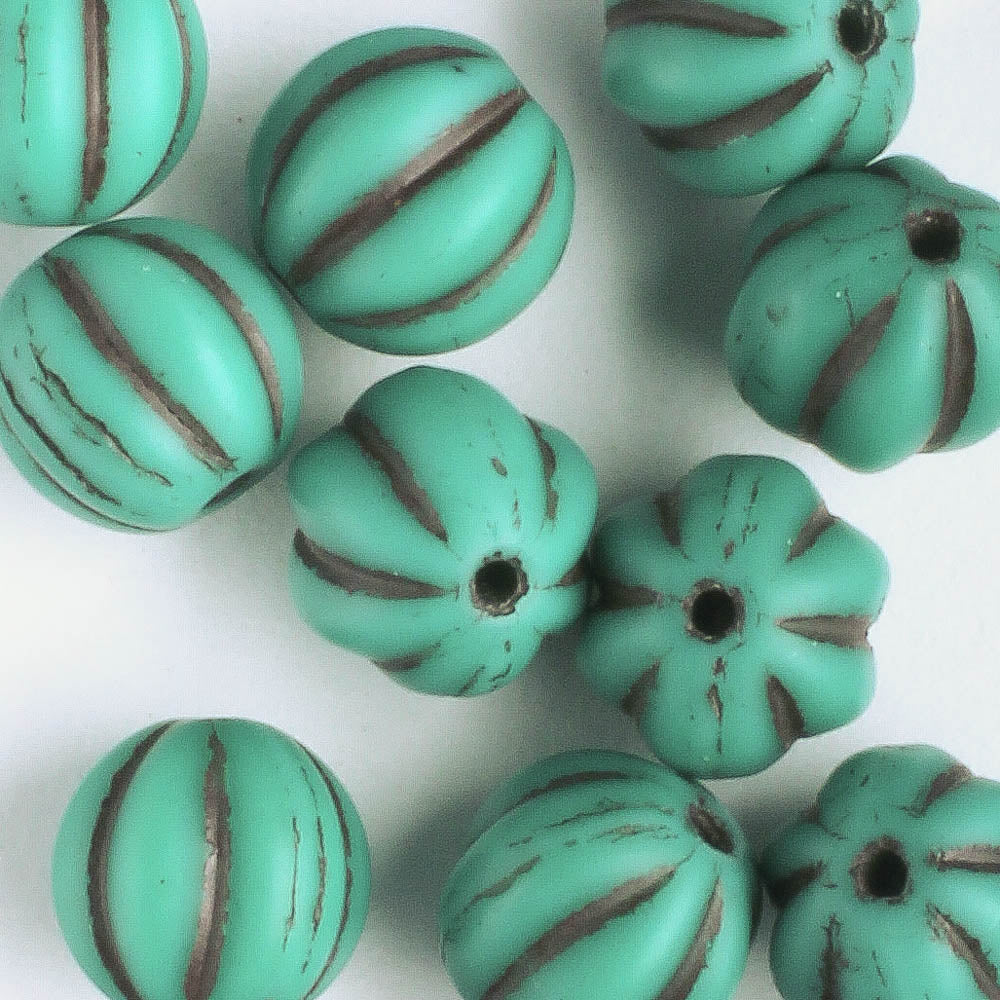 8mm Melon - Matte Sea Green with Brown - Qty 10