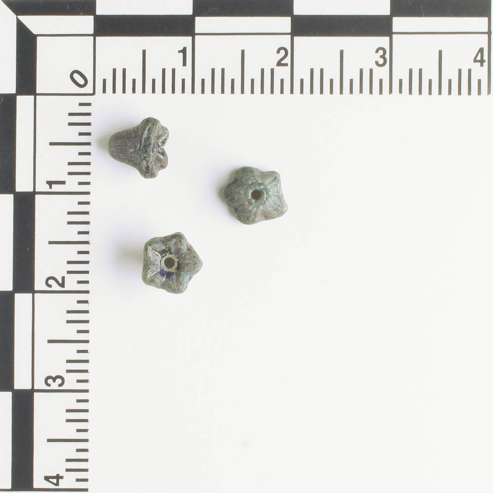 5x6mm Bell Flowers - Black Picasso with Turquoise - qty 30