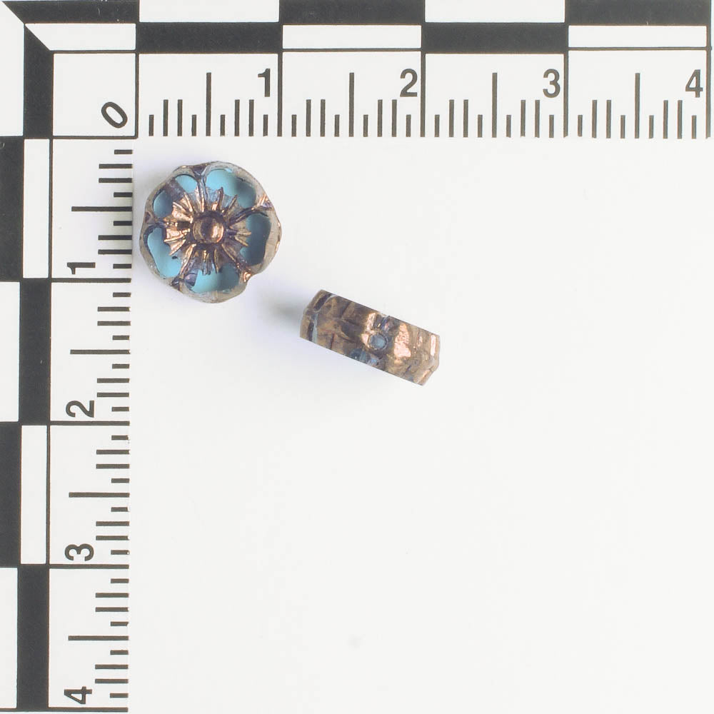 9mm Hibiscus Flower - Pale Blue with Copper - qty 16