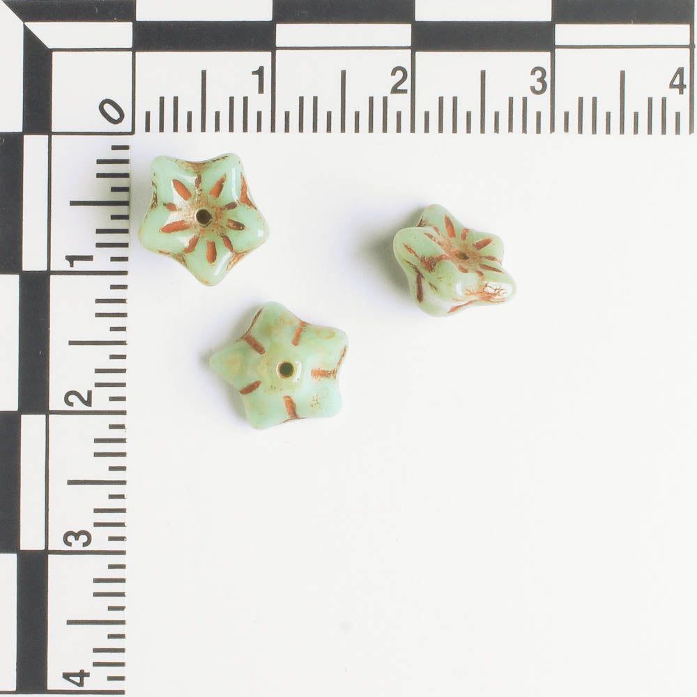 5x8mm Bell Flowers - Sage Picasso - qty 25