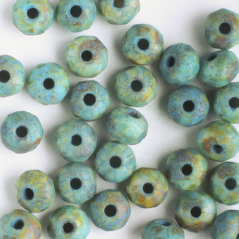 5x3mm Rondelle - Blue/Green Picasso with Etched Finish