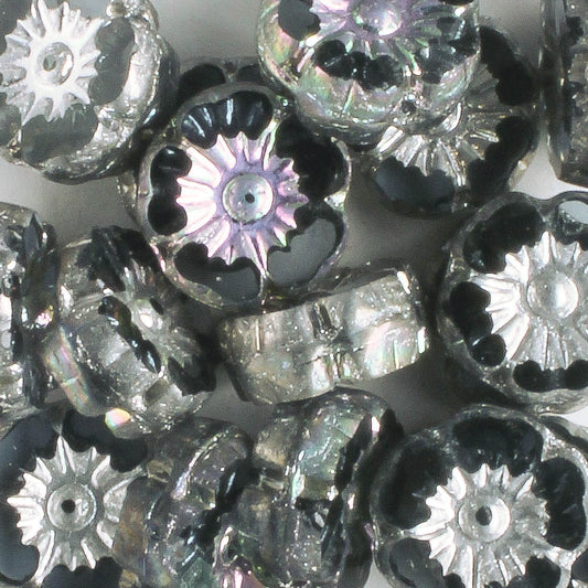 9mm Hibiscus Flower - Slate Blue with Silver AB - qty 16