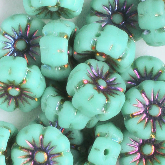 9mm Hibiscus Flower - Tea Green with AB - qty 16