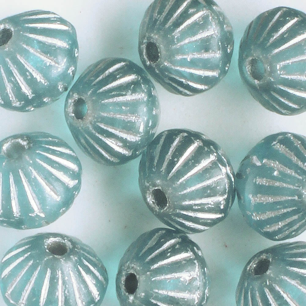 9mm Large Hole Tribal Bicone - Sky Blue with Silver - qty 10