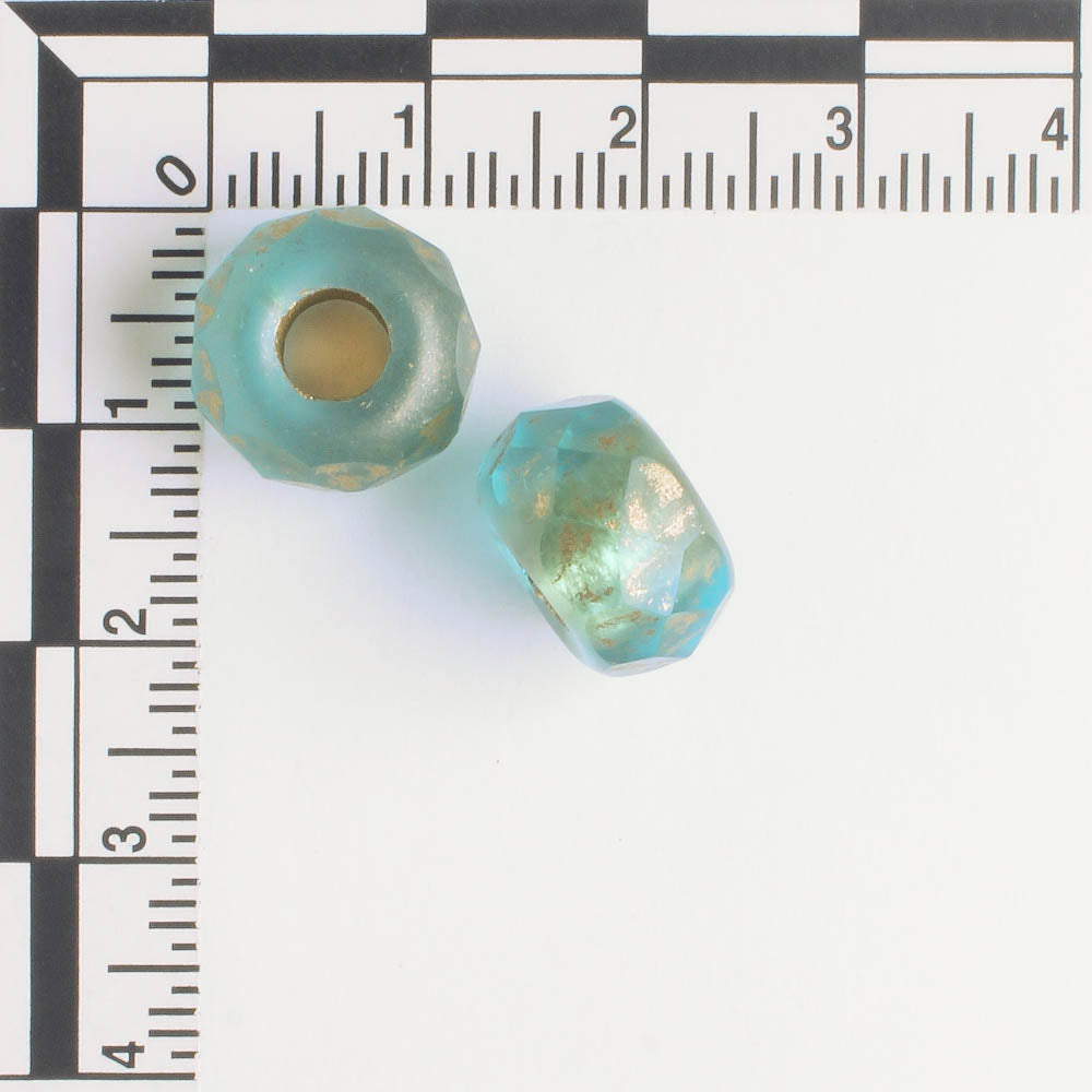 8x12mm Large Hole Roller Bead Aqua and Gold