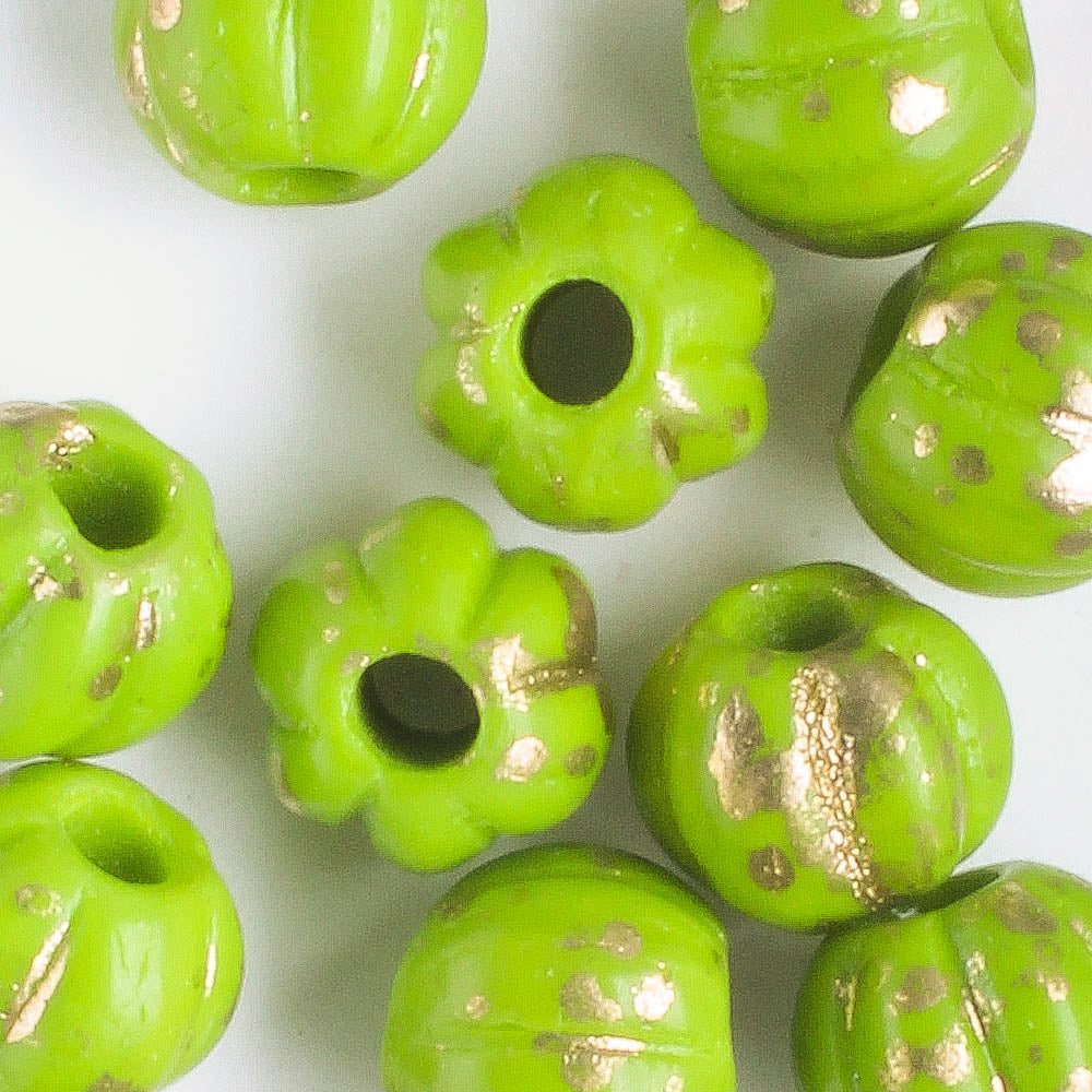8mm Large Hole Melon - Avocado and Gold - Qty 10