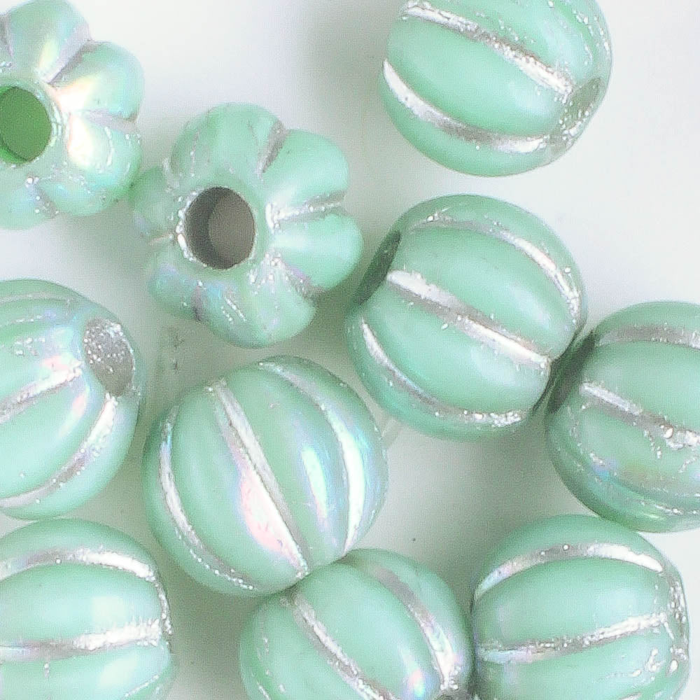 8mm Large Hole Melon - Turquoise and Silver - Qty 10
