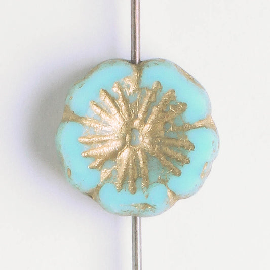 14mm Hibiscus Flower - Tea Green and Gold - each