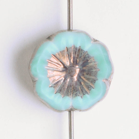 14mm Hibiscus Flower - Blue Geen with Purple - each