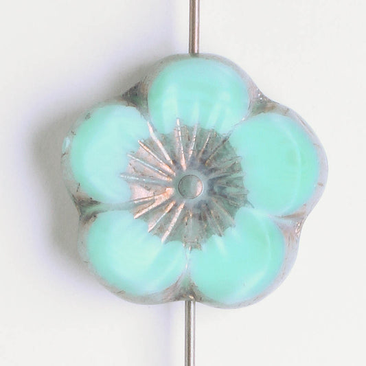 21mm Hibiscus Flower - Turquoise and Purple - each