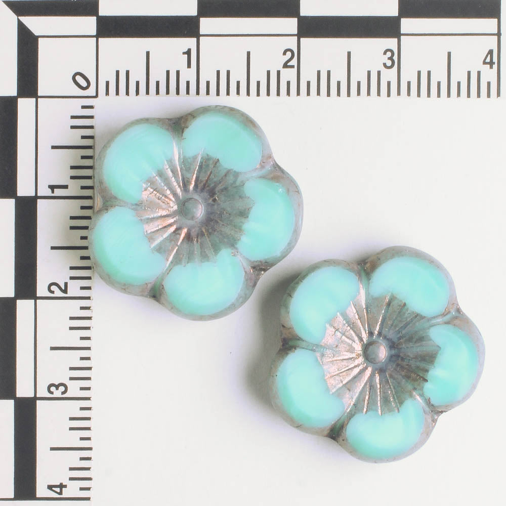 21mm Hibiscus Flower - Turquoise and Purple - each